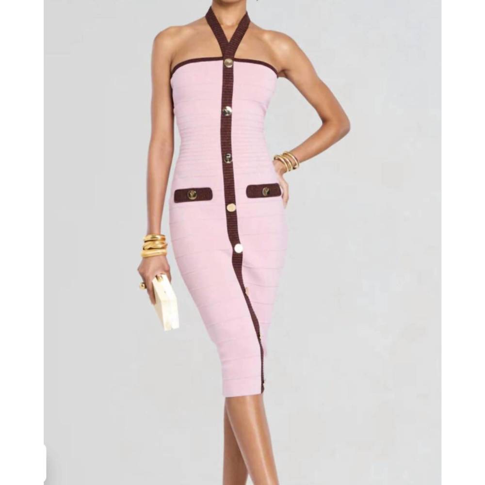 Retrofete Pink and Brown Midi Dress